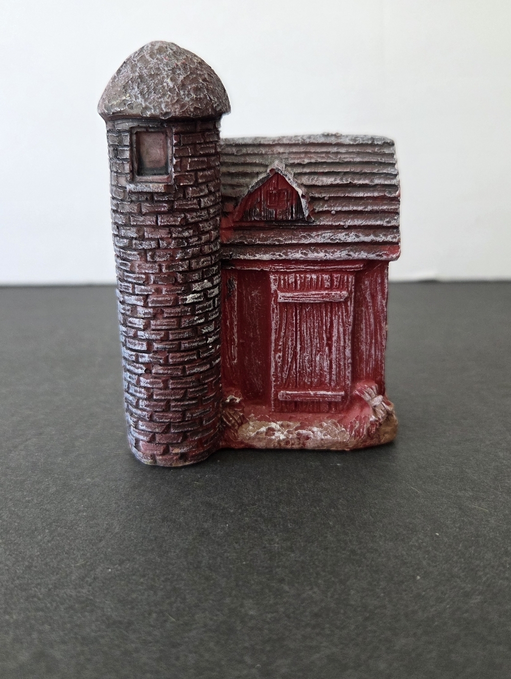Miniature Red Barn & Silo Figurine Fairy Garden Decor 3.5” Resin Farmhouse
